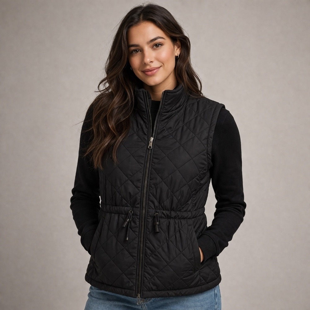 Quilted Diamond Puffer‎ Vest Charcoal Grey Two-Way Zipper Stand Collar Unisex XL